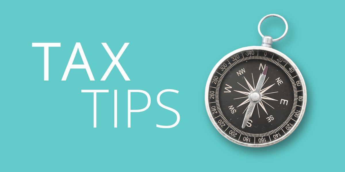 Directional compass on turquoise background with the words tax tips.